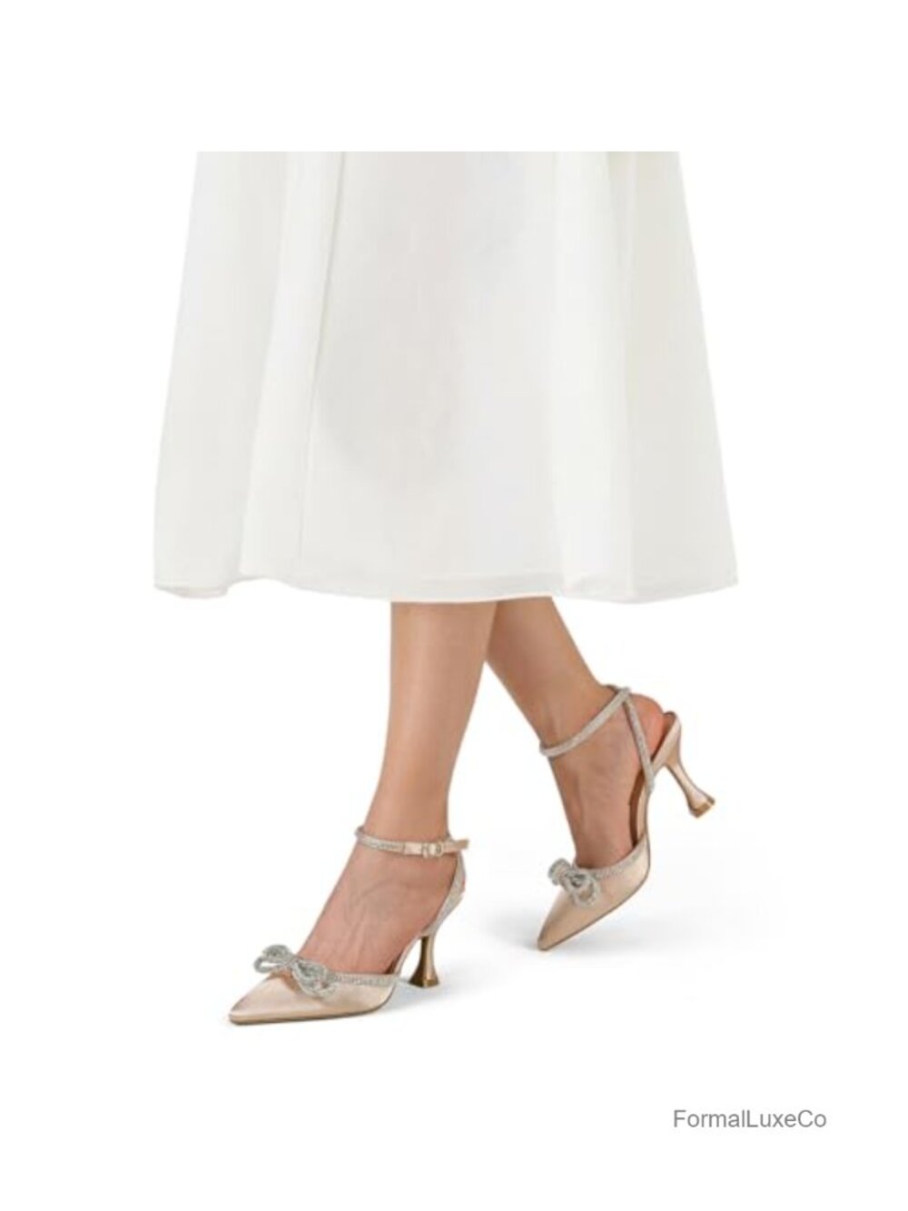 Rhinestone Bow Kitten Heels Wedding Pump Pointed Toe Ankle Strap 3.15in - Picture 5 of 5